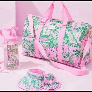Lilly Pulitzer Worth it Duffle Bag, Scrunchies, large water bottle & Visor NEW